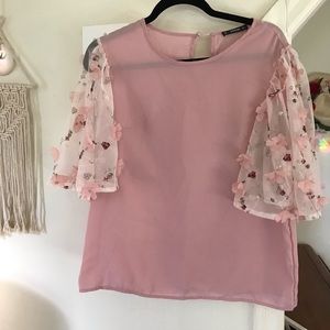 SHEIN pink floral sleeve blouse